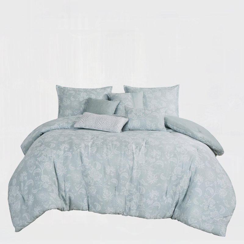Soft Sage 7-Piece Double Layer Jacquard Comforter Set, Polyester – Includes 1 Comforter, 2 Shams And 4 Decorative Pillows