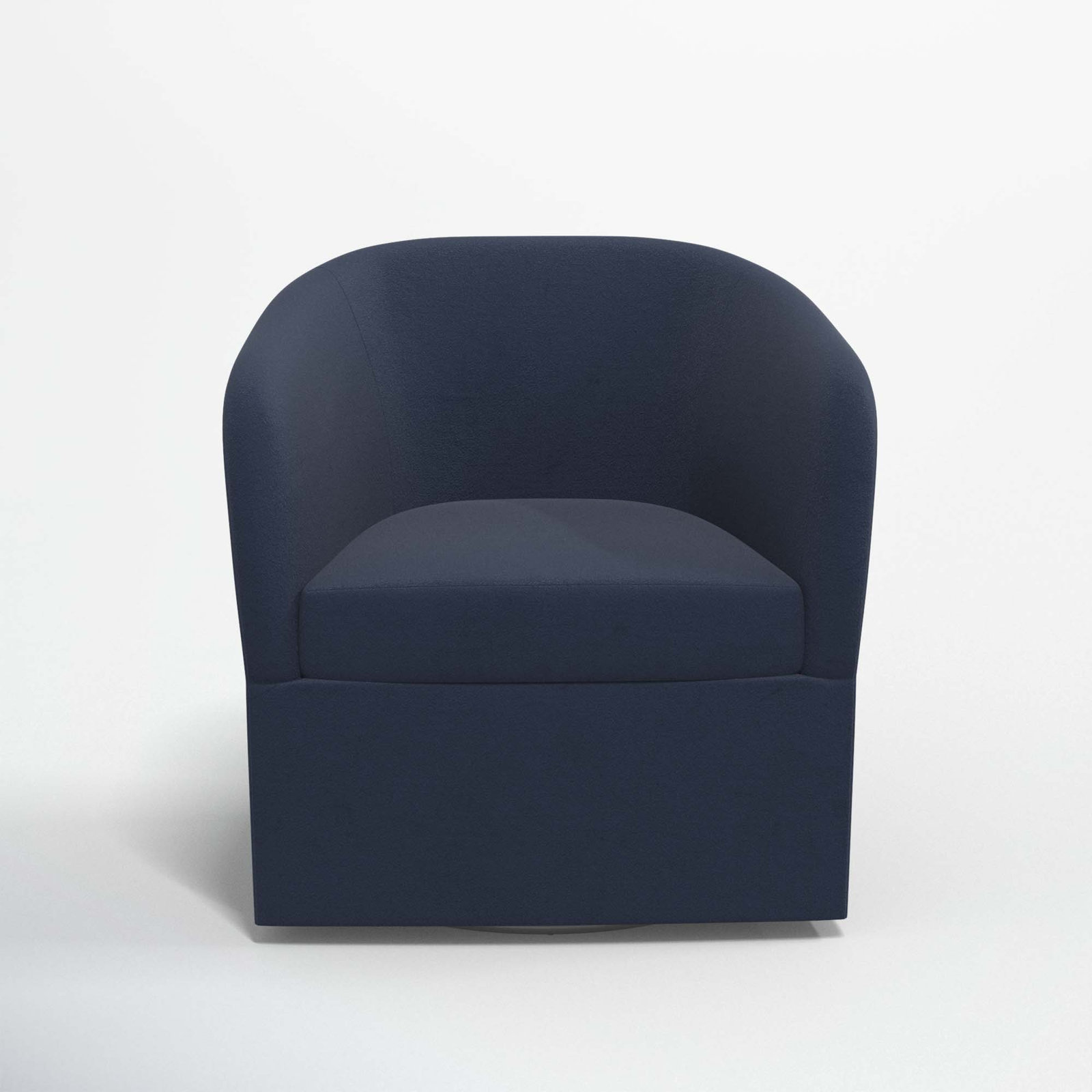 Lesia Upholstered Swivel Barrel Chair, Classic Ink Performance Velvet