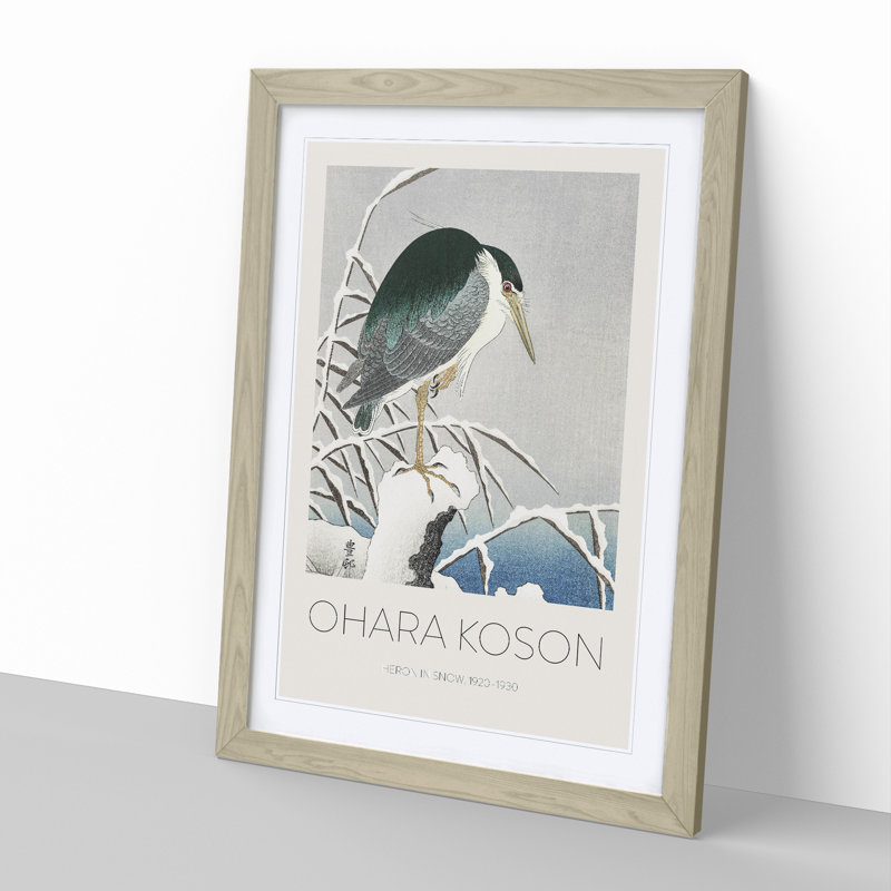 A Heron in the Snow by Ohara Koson - Picture Frame Painting, Oak Framed, 48cm H x 36cm W x 2cm D