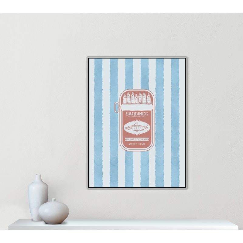 «Salty Sardines Print» par Marcus Prime, L 37,5 po x H 49,5 po, Flottant argenté