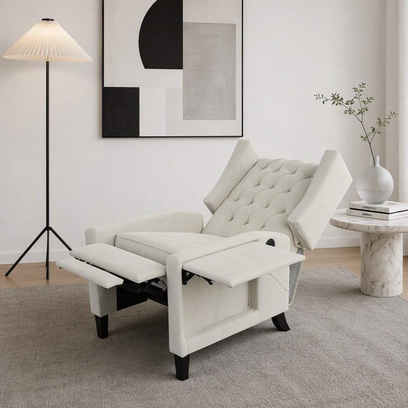 Fauteuil inclinable manuel à oreilles réglable. avec table d'appoint pliable, ports de chargement USB, chaises inclinables modernes confortables pour le salon, la chambre à coucher, le dortoir, le bureau