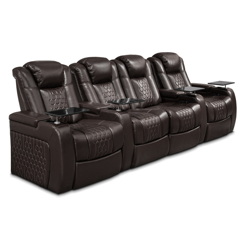 4-Piece Power Recliner Sofa Set in Coffee Top-Grain Nappa Leather with Adjustable Headrests