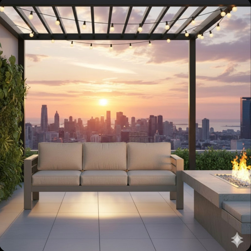 75" All-Weather Metal 3-Seat Patio Sofa Couch With Thick Cushions, Beige, Light Khaki