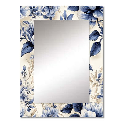 Hurst Cobalt Blue Victorian Rococo Victorian Pattern - Floral Mirror, Cottage Unique Wall Mirror, Printed Metal Art