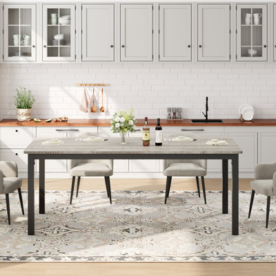 71 Inch Rectangle Dining Table for 6-8 People, Industrial Brown Kitchen Table with Metal Legs, Round Corners, Large Wooden Computer Desk Writing Desk for Dining Room, Living Room