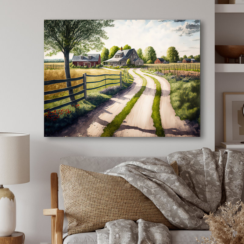 Calm Red Barn In Spring IV - Barn Landscape Art mural, H 24 po x l 32 po x P 1 po, Toile tendue
