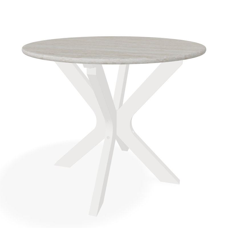 23" Round Rustic Polymer Outdoor End Table, White/Snow