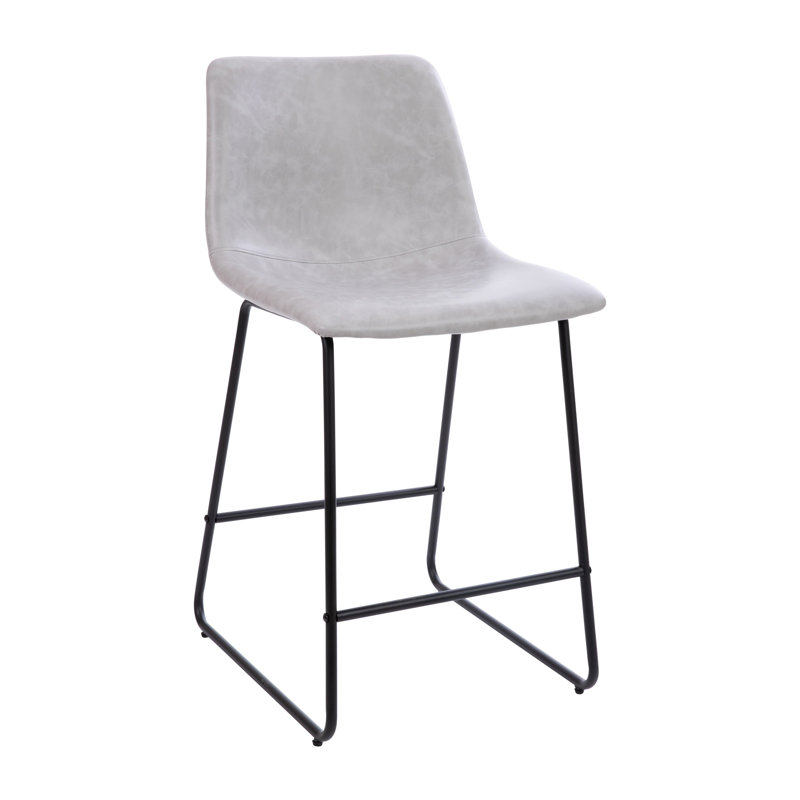 Liekele Upholstered Modern Dining Stools, Tabouret de comptoir (siège d’une hauteur de 24, Similicuir gris pâle