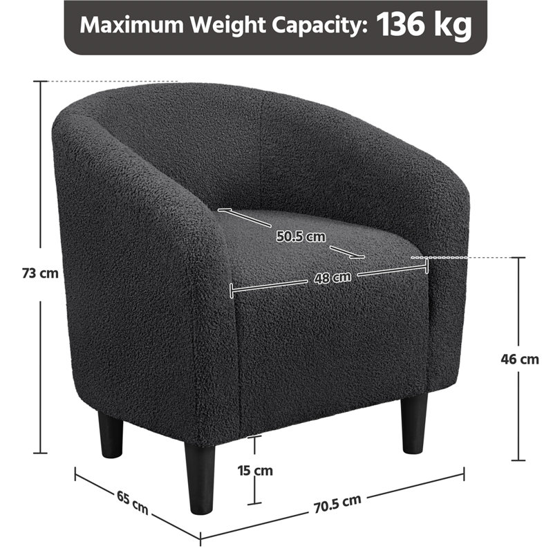 Boucle Club Chair Combining Contemporary and Traditional Design, Dark Grey