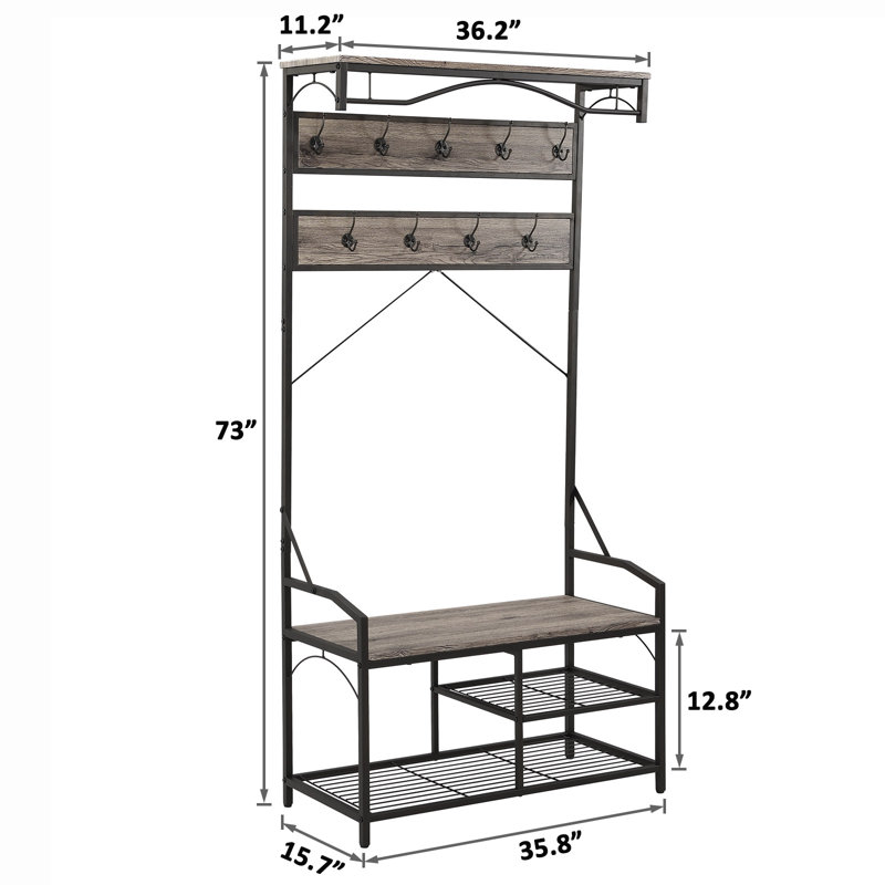 Arbre d'entrée Thivya avec banc et rangement pour chaussures, gris