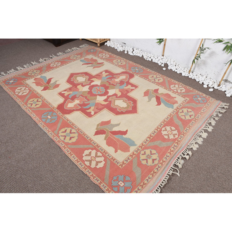 Grands tapis de 5,5 x 7,6 pi, tapis turc, tapis rétro, tapis de luxe, tapis antiques, tapis froids beiges