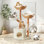 Tour à chat en bois naturel avec paniers tissés à la main et condo pour chat, grand arbre à chat pour chats d'intérieur, blanc