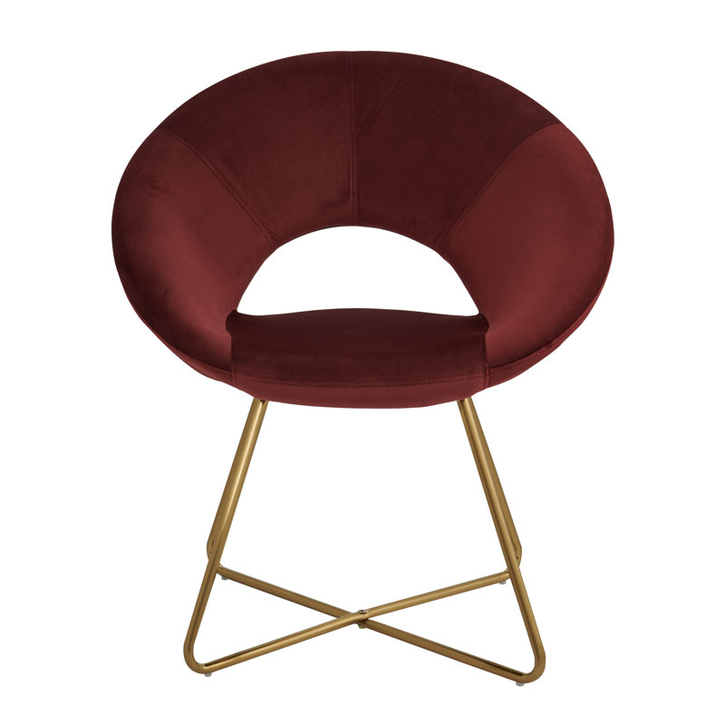Focht 20" Wide Velvet Barrel Armchair with Open Back and Gold Metal Legs, Rust Red Velvet