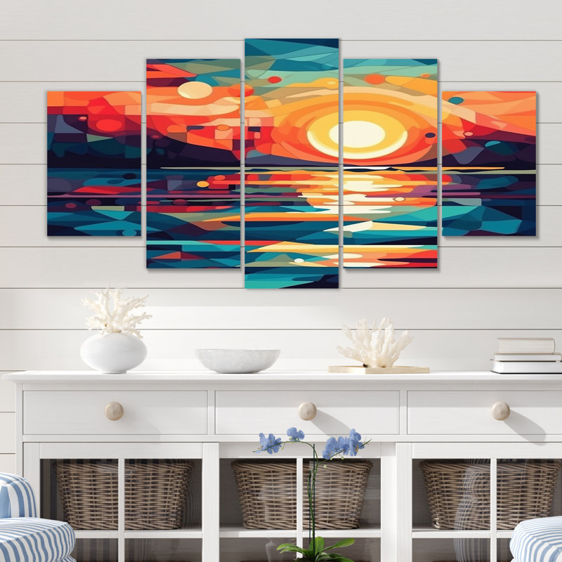 Coucher de soleil sur la plage Expressive Retro Colors II - Décoration murale plage - 5 panneaux