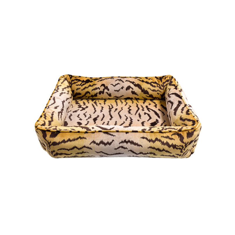 Tigre Dog Bed Bolster, Ivory/Gold/Black, Medium (36" W x 23" D x 9" H)