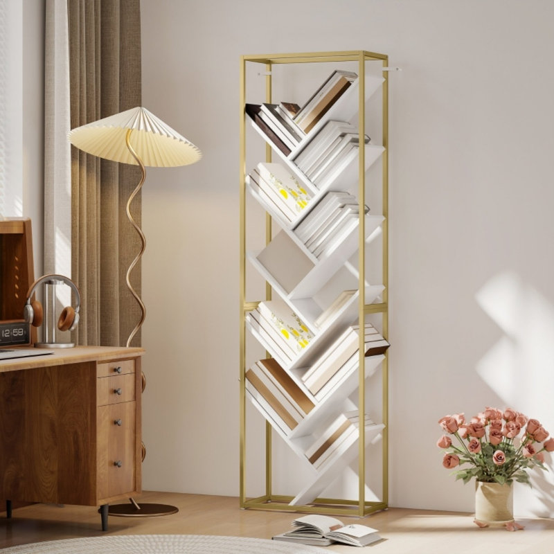 170 H x 50 W Engineered Wood Bookcase, Gold Tone/White