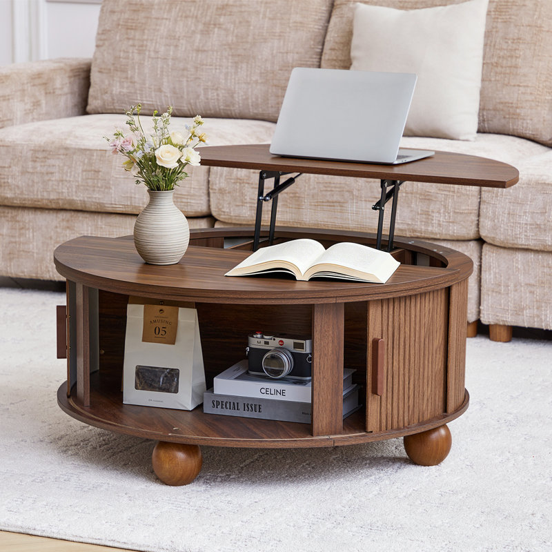 Table basse ronde avec plateau relevable, table basse à plateau relevable 33,46 po, Noyer