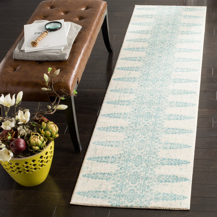 Annette Damask Ivory/Teal Area Rug