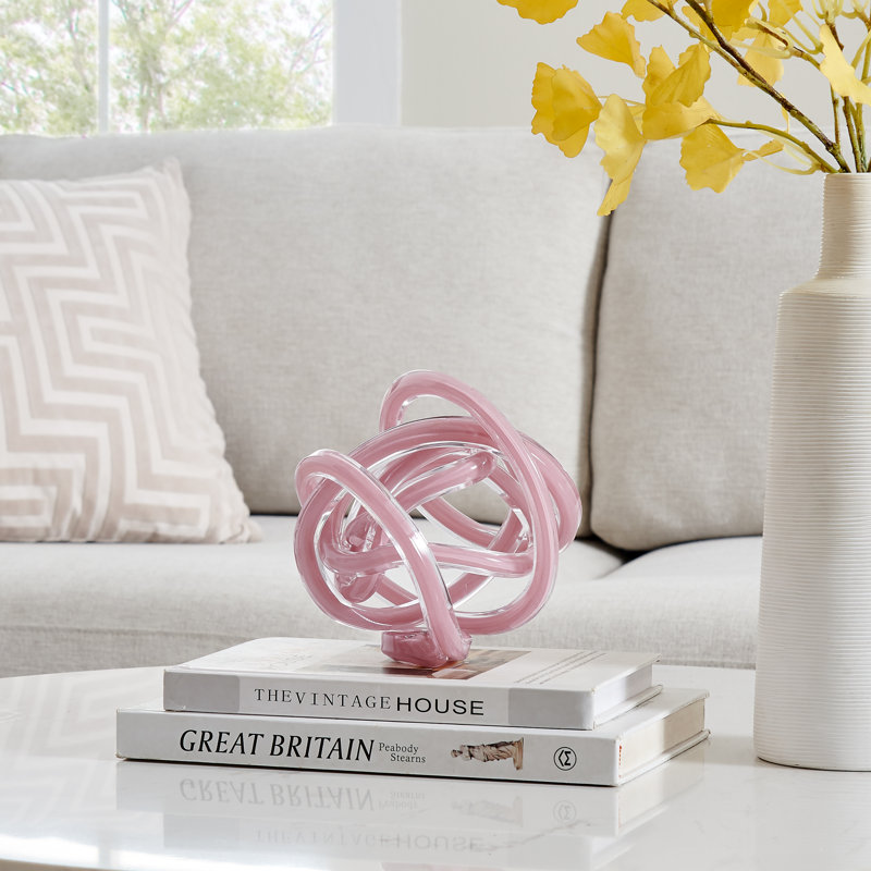 Marj Modern Glass Knot Loop Abstract Tabletop Sculpture, Pink