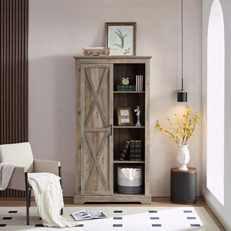 Grande armoire de rangement avec portes de grange classiques et tablettes réglables