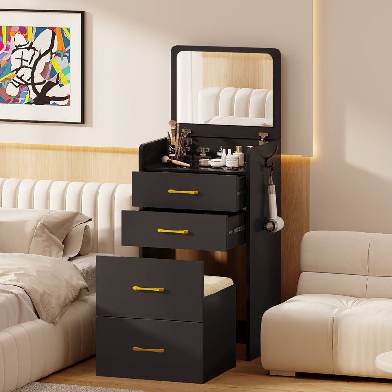 Dressing Table with Mirror, Black