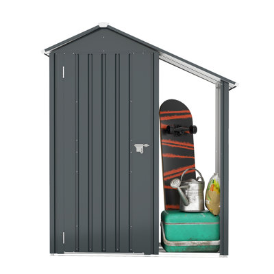Armoire de rangement extérieure 2-en-1 avec compartiment fermé verrouillable et support à bois ouvert, étagère de rangement robuste en acier galvanisé pour une utilisation à l'intérieur ou à l'extérieur