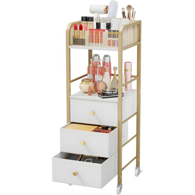 Organisateur de chariot de maquillage roulant avec 3 tiroirs - Présentoir de coiffeuse et de maquillage