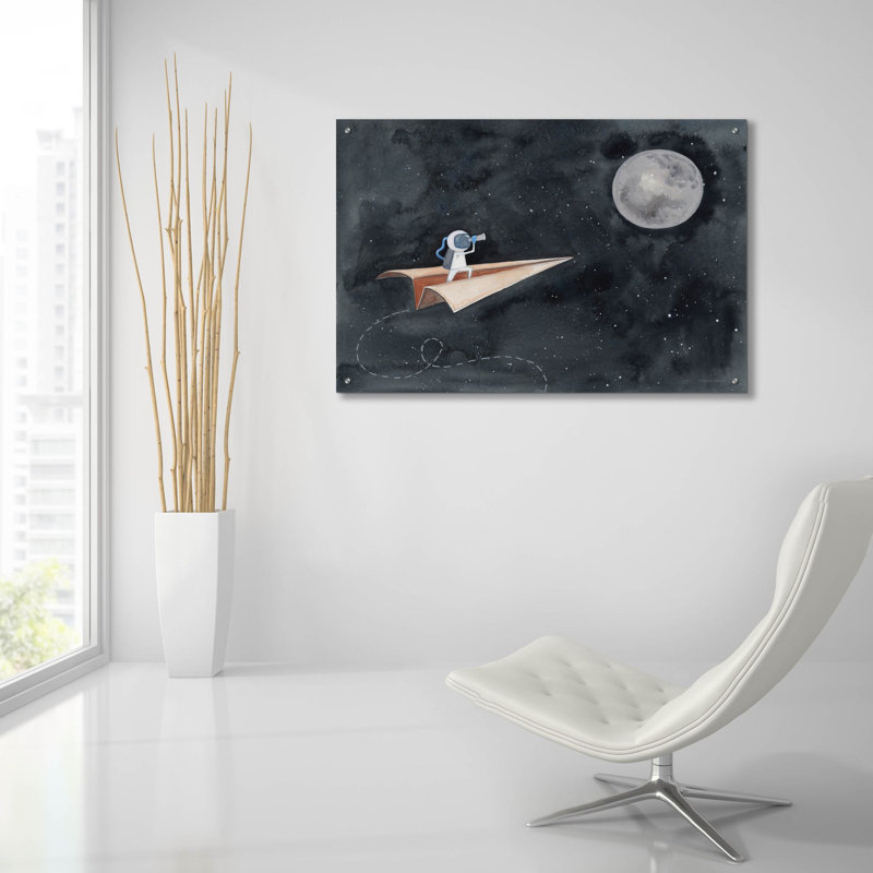  «Papier avion à la lune» par Rachel Nieman, art mural en verre acrylique, 36 po x 24 po, H 24 po x l 36 po