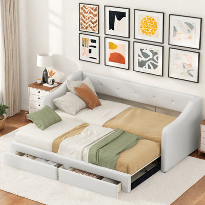 Twin Xl To King Size Upholstered Daybed With Two Drawers by Latitude Run