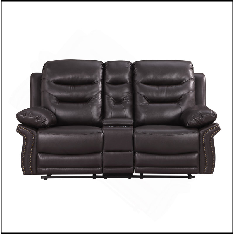 Causeuse inclinable en cuir Global, Brun, H 26 po x l 85 po x P 30 po