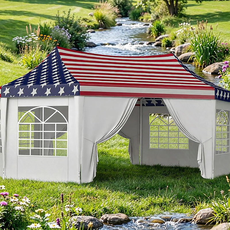 Tente de mariage pour tente de mariage, tente à baldaquin 22,3 x 16,4 pi avec 2 portes et 6 fenêtres, drapeau américain