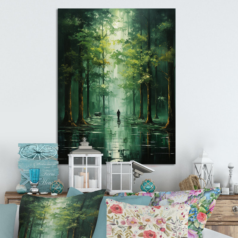 Solitude dans la forêt d'émeraude II - paysage et nature, art mural en métal, H 20 po x l 12 po x P 1 po