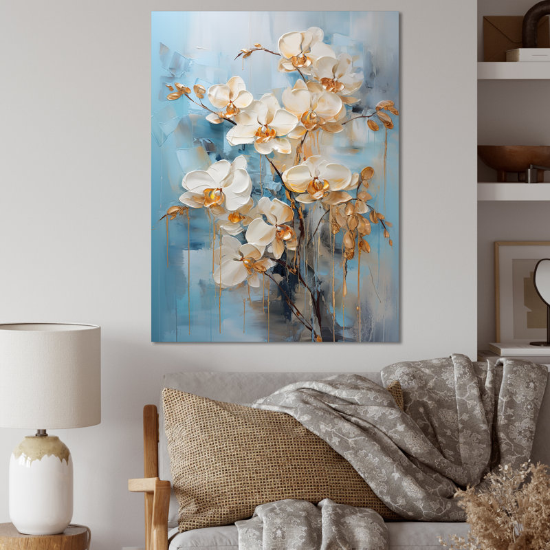Orchidées beiges et dorées Simplicity VII, Toile tendue, H 40 po x l 30 po