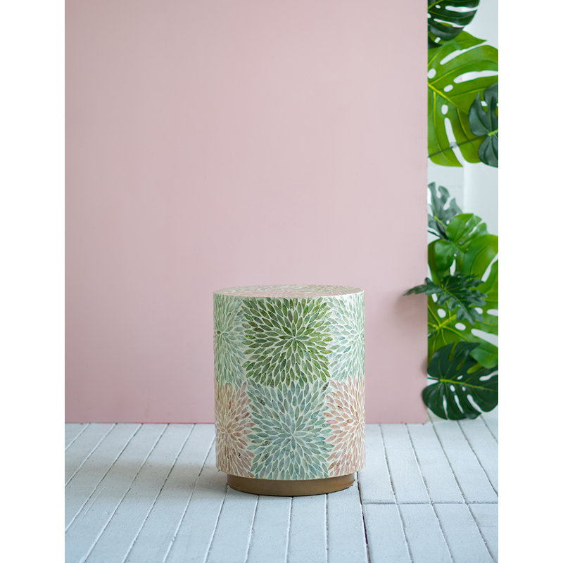 Tabouret Capiz Floral Design avec base dorée - multicolore, finition dorée