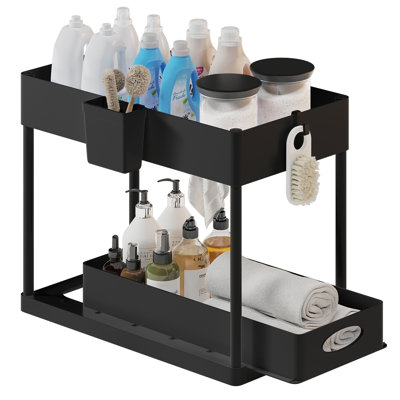 StorageBud Non-Slip Grip Kitchen Under Sink Organizer with Side Caddy & Sliding Drawer