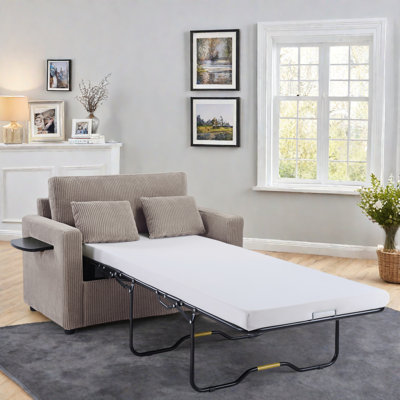 Sleeper Sofa Loveseat Sofa With A Foldable Mattress, A Foldable Side Table, A Side Storage Pocket And Two Usb Ports