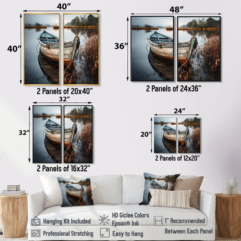 «Coastal Boat Charm In Autumn» - art mural nautique gris, H 40 po x l 40 po, Toile tendue, Ne s’applique pas