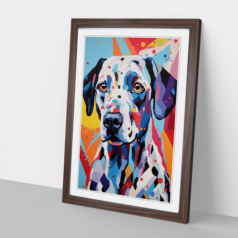 Dalmation Geometric Art - Framed Print, 64cm H x 46cm W, Walnut Framed
