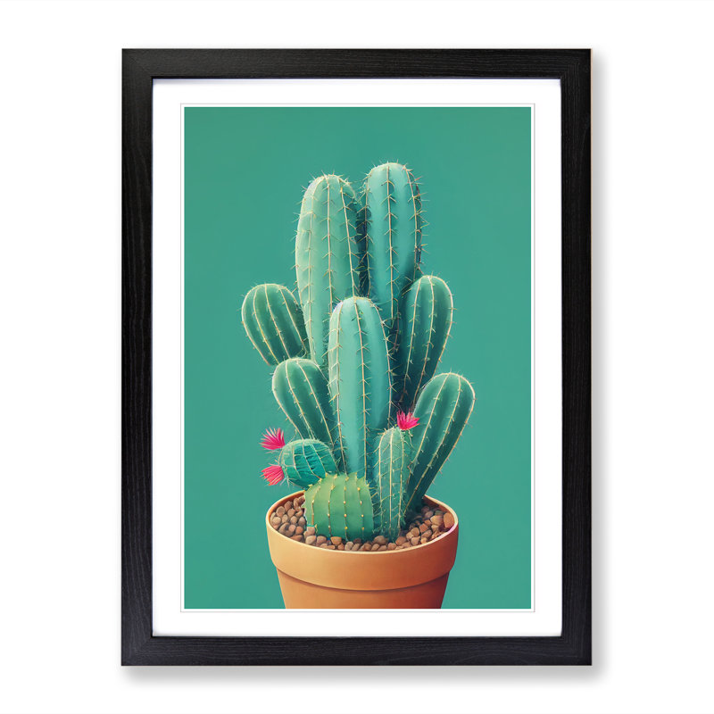 FRM-V0523-338X Cactus Cacti Kitsch - Single Picture Frame Print, Black Framed, 64cm H x 46cm W x 2cm D