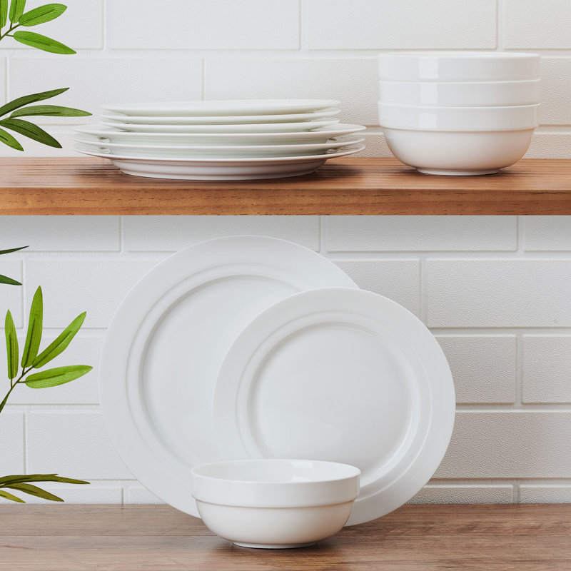Bentlee 12-Piece Lightweight Chip-Resistant Bone China Dinnerware Set, Service for 4