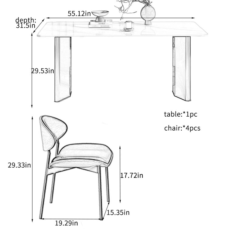 Light Luxury Durable Rock Dining Table Sets., 29.53"H x 55.12"L x 31.5"W