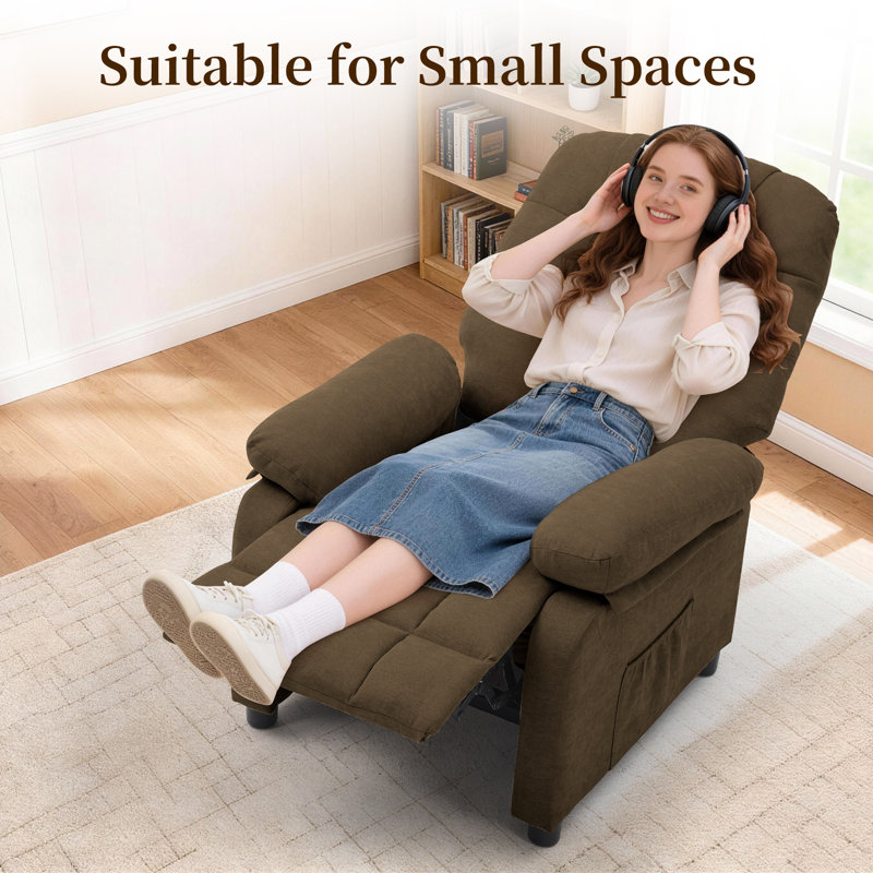 KORSER Recliner Chair, Pushback  Recliner For Living Room, Small Recliner For Small Space, Side Pockets, Brown
