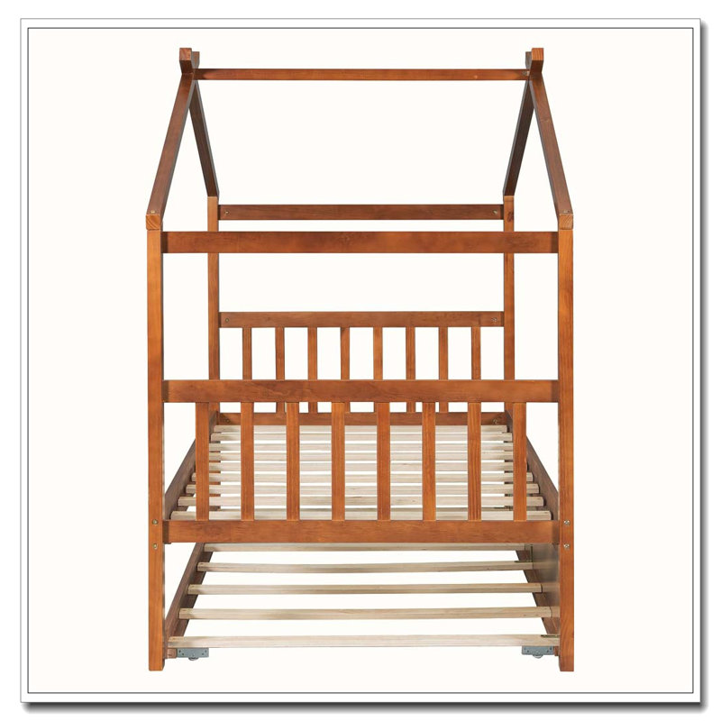 Lit en bois avec lit gigogne simple, Noyer