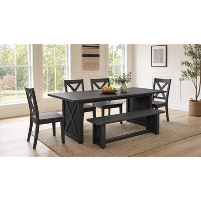 Farmhouse Large Dining Table for 6-8 People, 70.87 Inch Rectangular Wood Kitchen Dinner Table with X-Brace Solid Legs for Dining Room, Antique Gray
