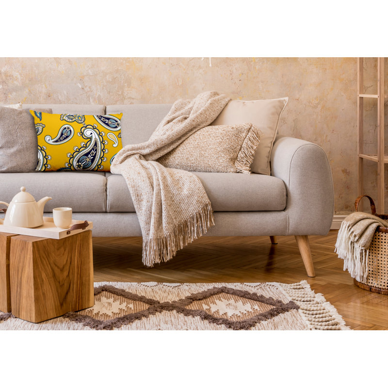 Paisley Outdoor Reversible Throw Pillow, Yellow