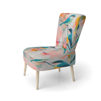 Chaise d'appoint à motif floral d'oiseaux - Chaise d'appoint Chinoiserie Birds & Pink Summer Blossoms