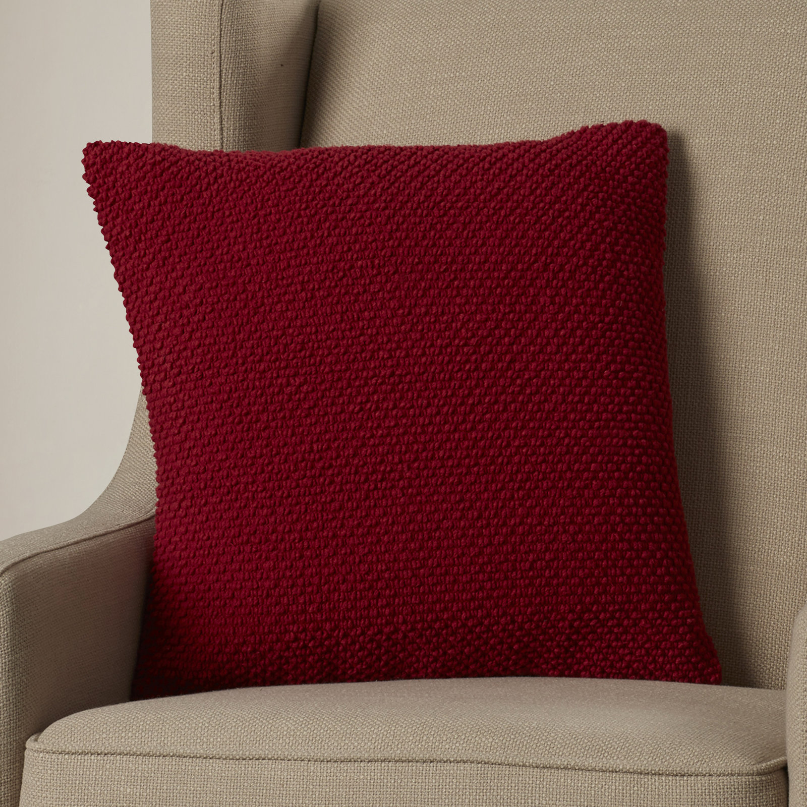 Mansel Textured Throw Pillow, Red, Square 20", Polyester