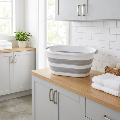 Collapsible Space-Saving Plastic Laundry Basket with Carrying Handles