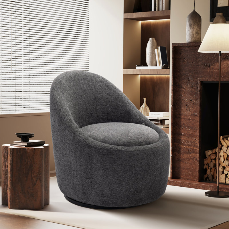 Lawandra 71.9Cm Wide Swivel Barrel Chair, Dark Grey