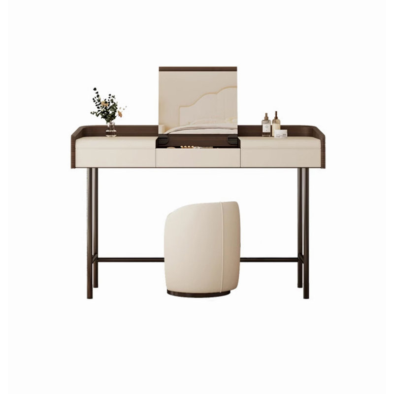 Coiffeuse moderne en cuir massif avec structure en acier inoxydable et compartiments de rangement de grande capacité